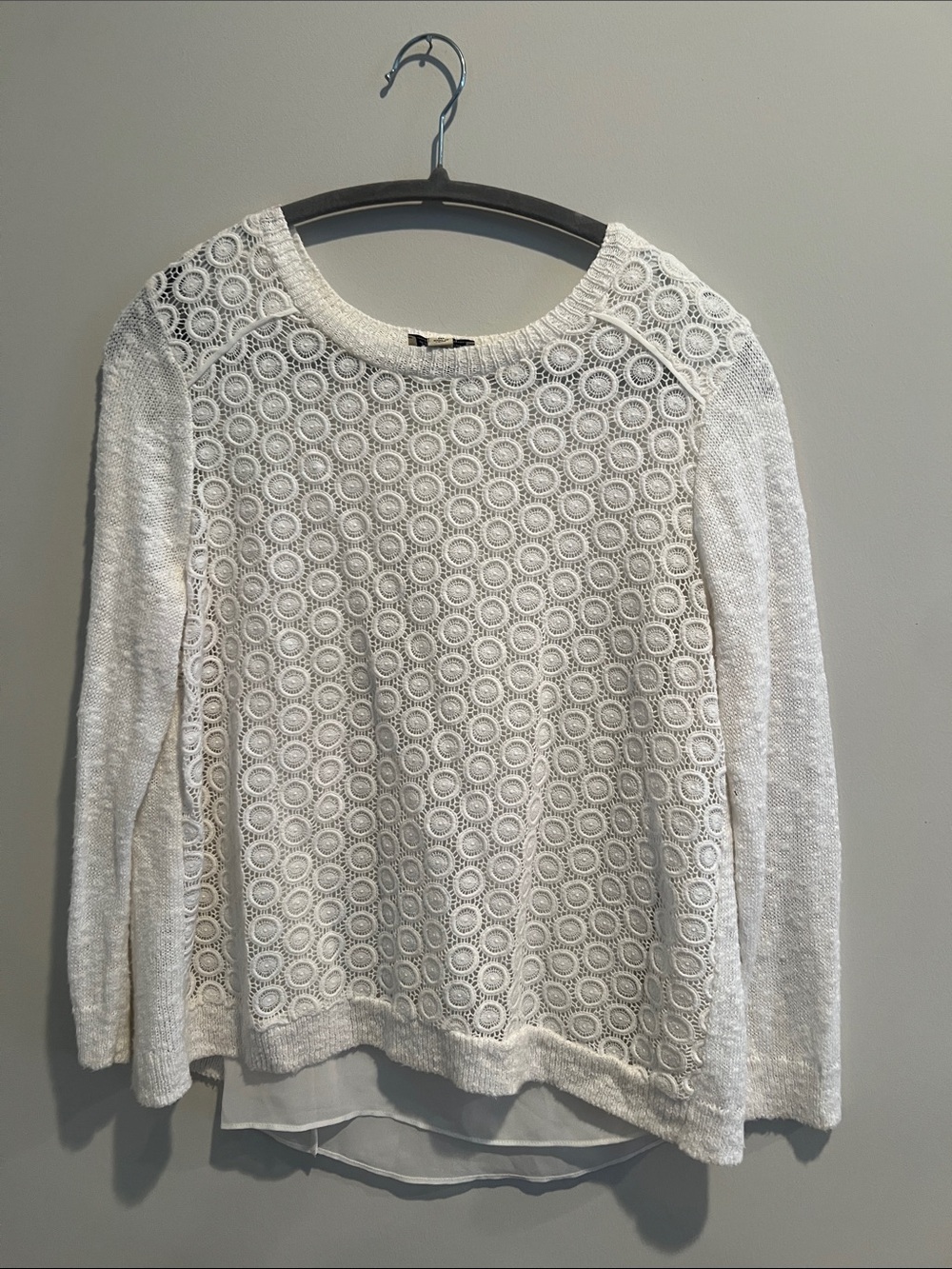 Lucky Brand white Crochet Front Knit Sweatshirt